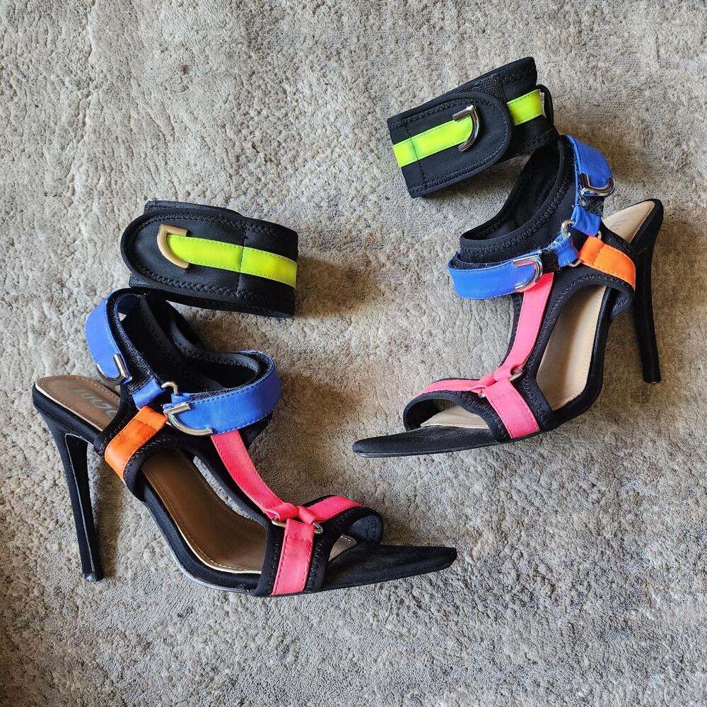 Ego Women’s US 8 Multicolor Black Colorblock Strappy Buckle Heels EU 39